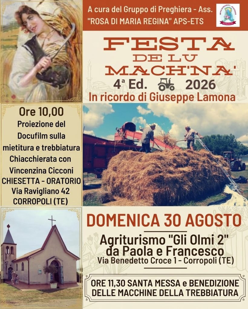 Festa de Lu Mach’nà 2026 – Corropoli celebra le radici contadine, la fede e il ricordo di Giuseppe Lamona